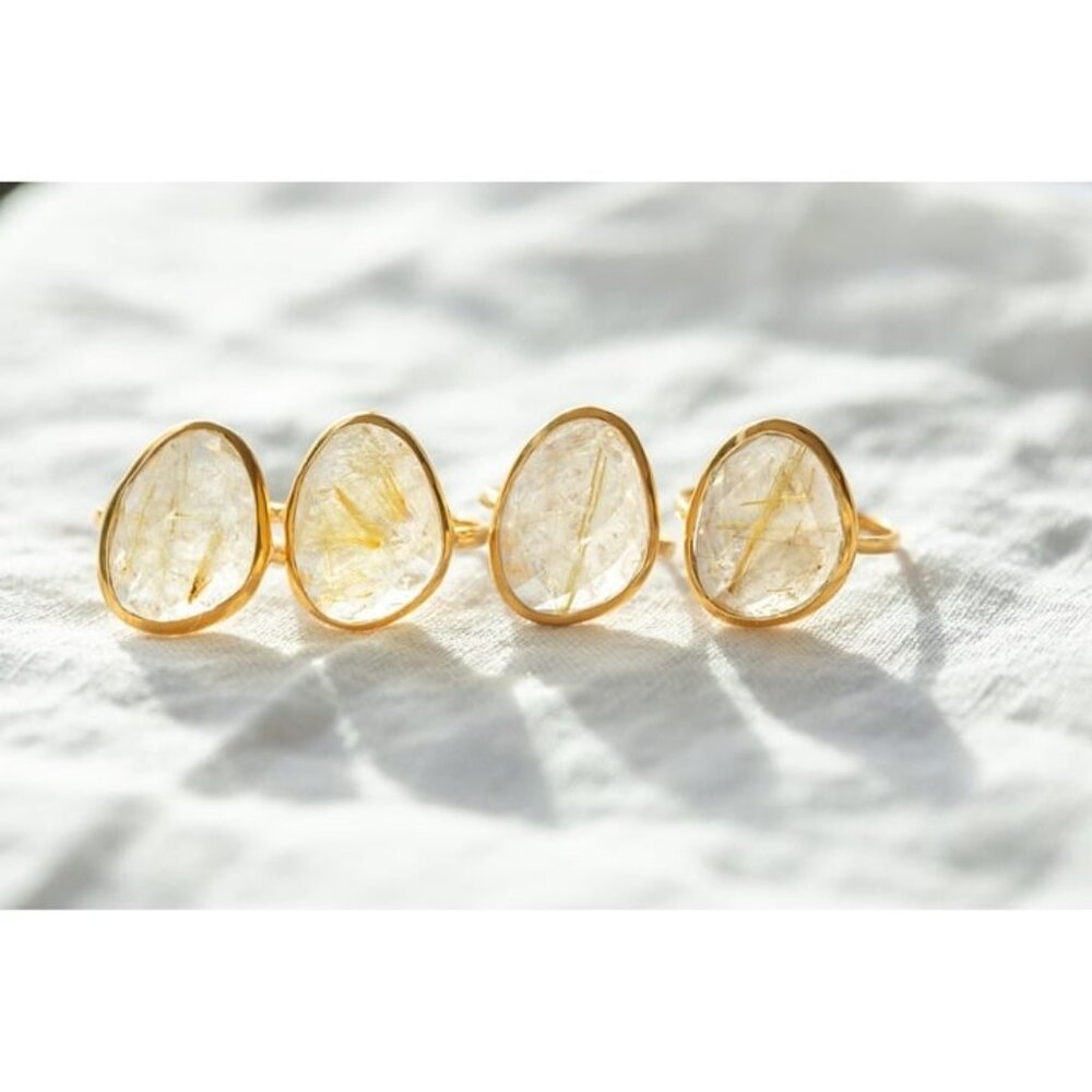 Gemstone Ring Golden Rutile Quartz Ring Statement Ring Gold Rutilated Quartz - Picture 7 of 13